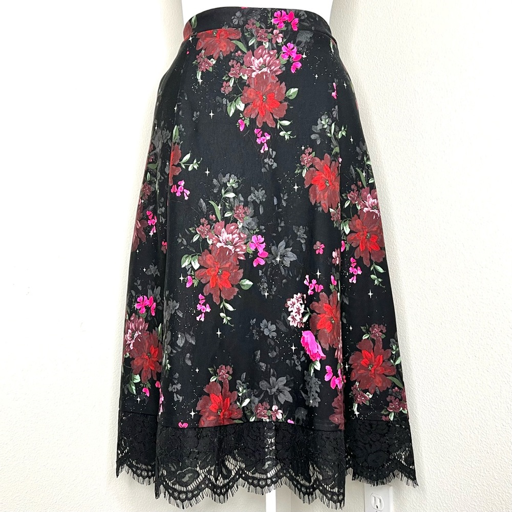 Torrid Black and Red Embellished A-Line Midi Skirt